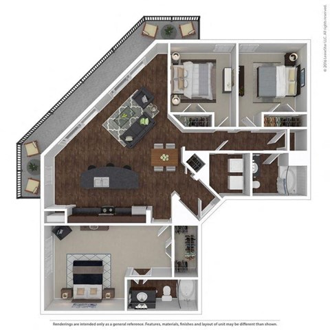 Floor plan for 3 beds, 2 baths, 1459 sqft